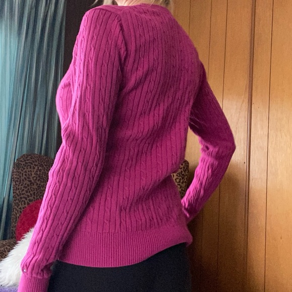 Tommy Hilfiger Barbie pink soft cable knit v neck sweater - Picture 2 of 5